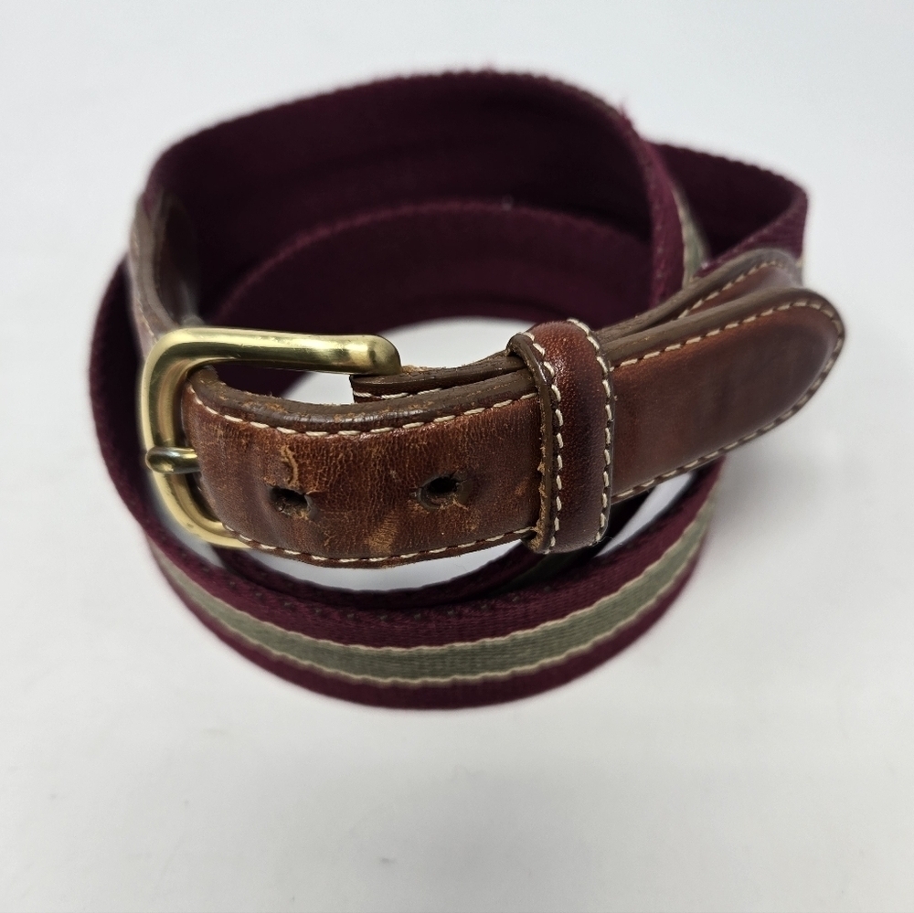 VINTAGE LANDS' END LEATHER & FABRIC BELT MAROON & GREEN MENSWEAR MEN 40 FALL